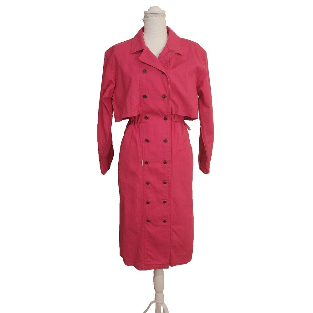 Vintage PS Gitano Women's size M Pink Double Breasted Button Midi Coat Dress Y2K